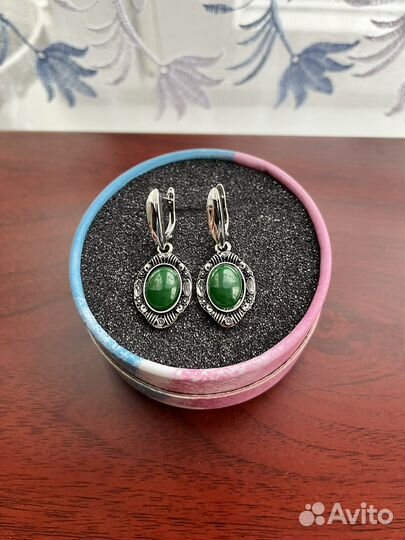 Серьги и кольцо малахит
