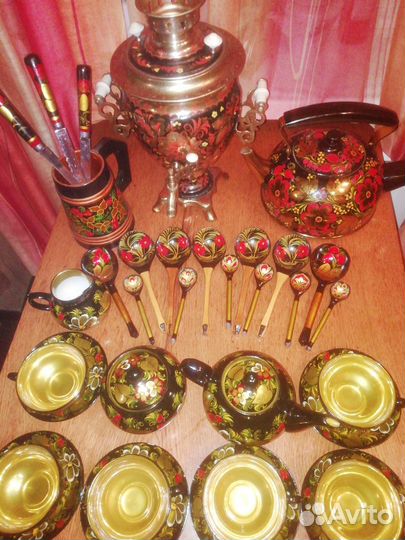 Сервиз, самовар хохломская роспись