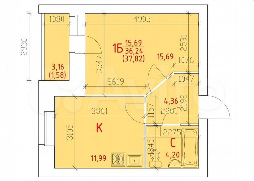 1-к. квартира, 37 м², 5/12 эт.