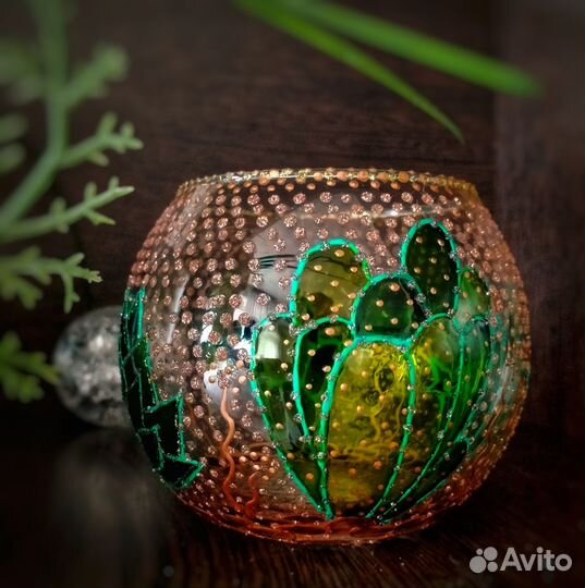 Подсвечник/вазочка с витражной росписью