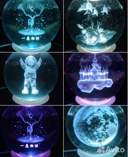 Светильник ночник Стеклянный 3D шар LED декор NEW