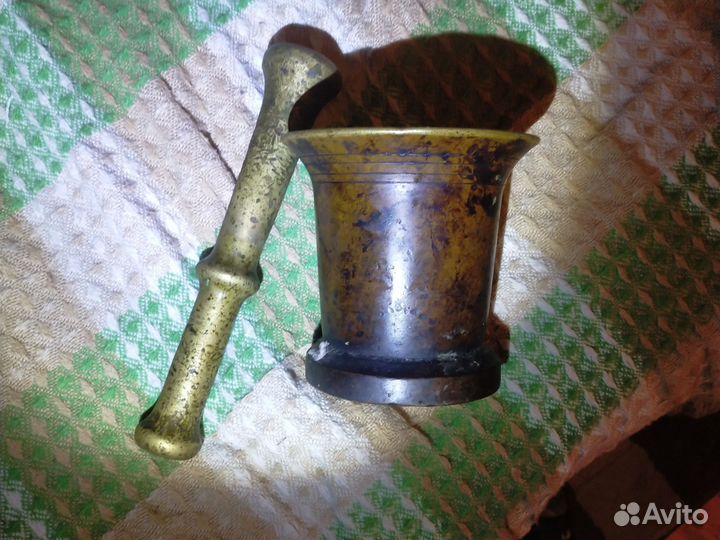 Ступка с пестиком бронза старинная
