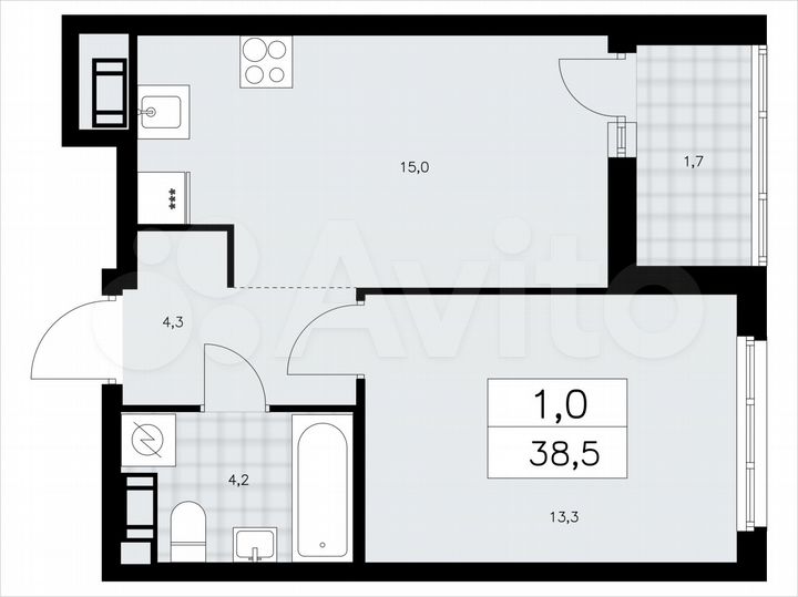 1-к. квартира, 38,5 м², 9/9 эт.