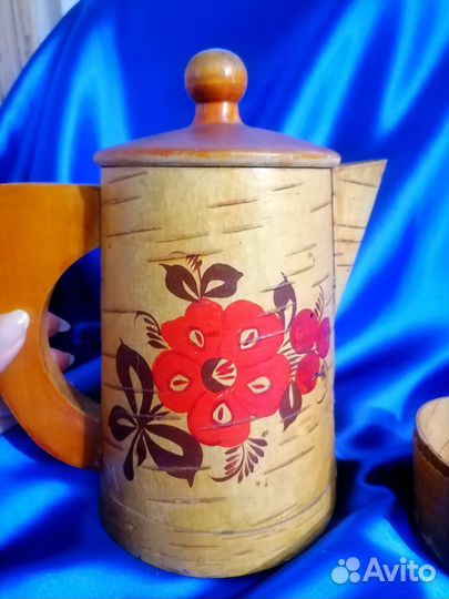 Чайник и кружки из бересты СССР винтаж