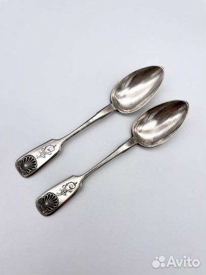 2 ложки десертные с декором-ракушкой серебро 84 пр