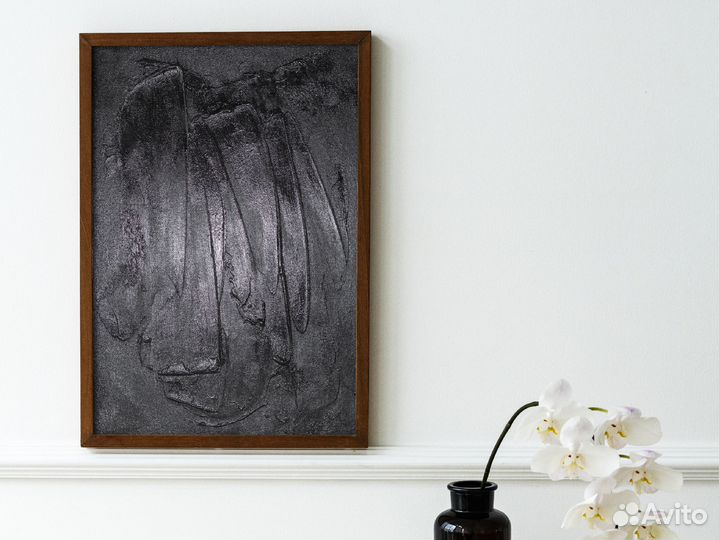 Черная картина, абстракция с фактурой