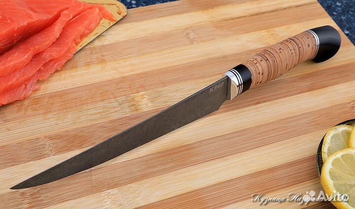 Кухонный нож Шеф № 6 К340 береста черный граб