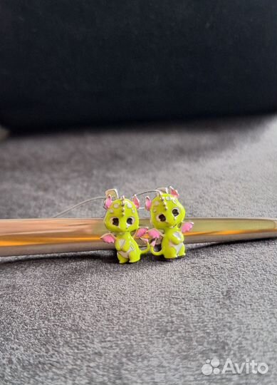 Серебрянные детские серьги Дракоша