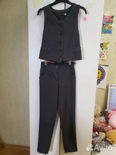 Костюм для школы, жилет и брюки, размер 134/64