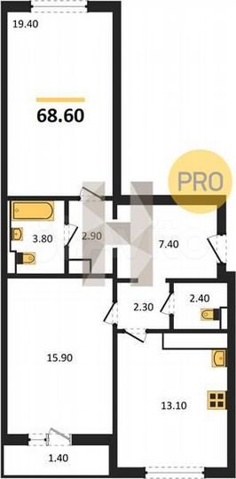 2-к. квартира, 68,6 м², 9/18 эт.