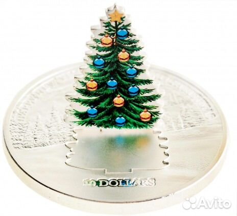 10 долларов Науру 2008г. 3D. Ёлка. Снегурка. Ag999