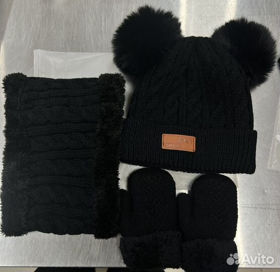 Десткая шапочка, комплект варежки, снуд