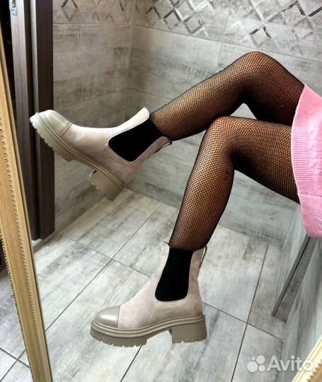 Челси зимние натуральная замша и мех серые 36