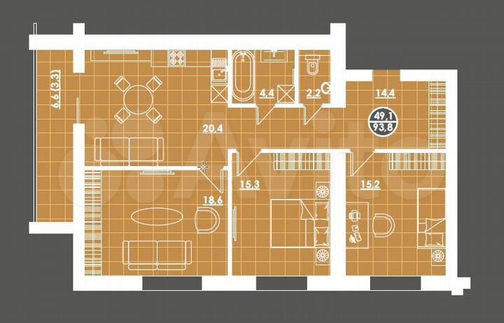 3-к. квартира, 96,5 м², 11/16 эт.