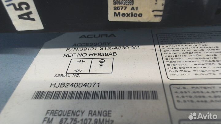 Магнитола Acura MDX, 2008