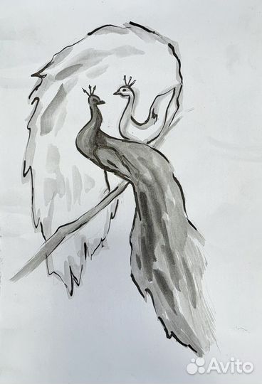 Эскизы к орнаменту с павлинами