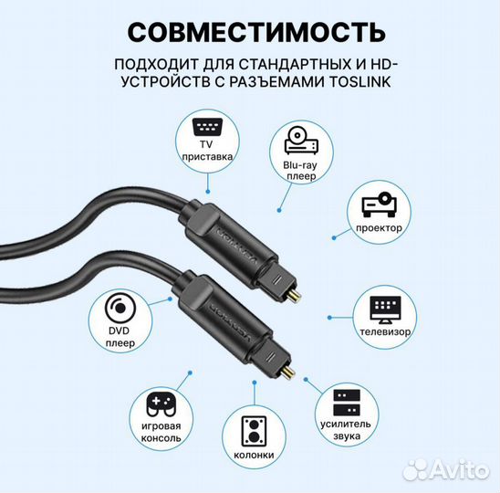 Оптический аудио кабель toslink-toslink длина 5m