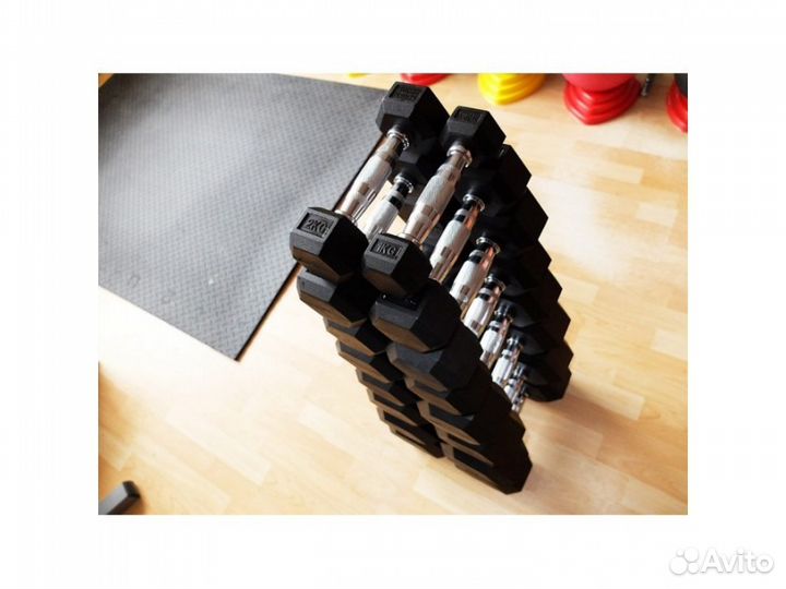 Набор гексагональных гантелей 16 пар от 1 до 25 кг