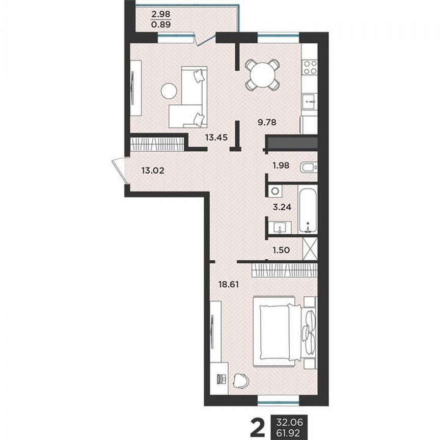 2-к. квартира, 63,1 м², 1/3 эт.