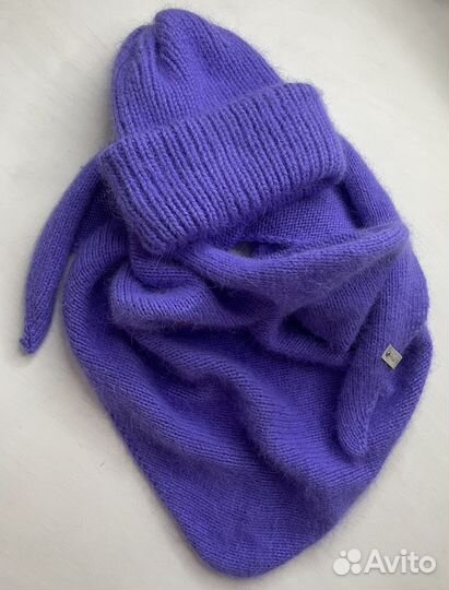 Шапка и бактус вязаный комплект из пуха норки