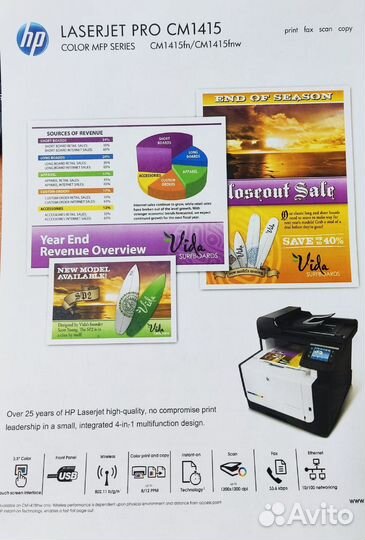 Мфу цветное лазерное HP LJ Pro cm1415fnw (1800стр)
