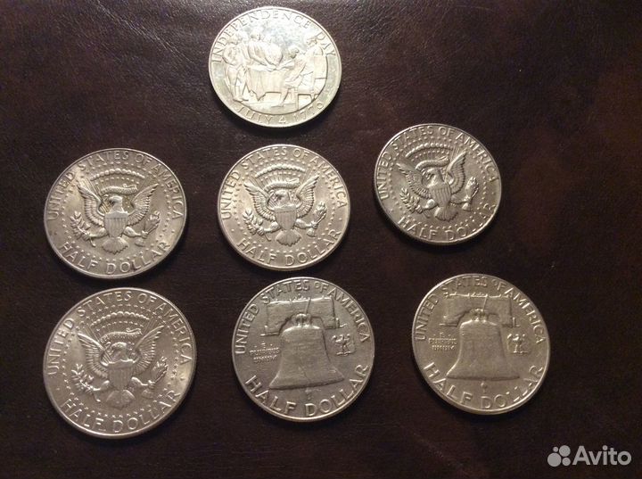 Монеты серебро,1/2 доллар 1961,1963,1964,1967,1969