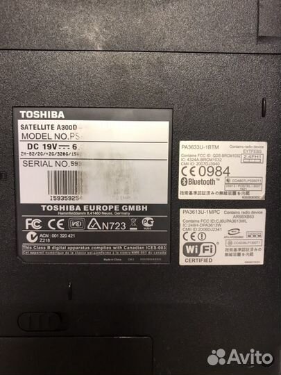 Ноутбук Toshiba на запчасти/ под восстановление
