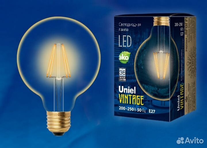 Лампа Лофт LED-G95-6W/golden/E27 led ретро