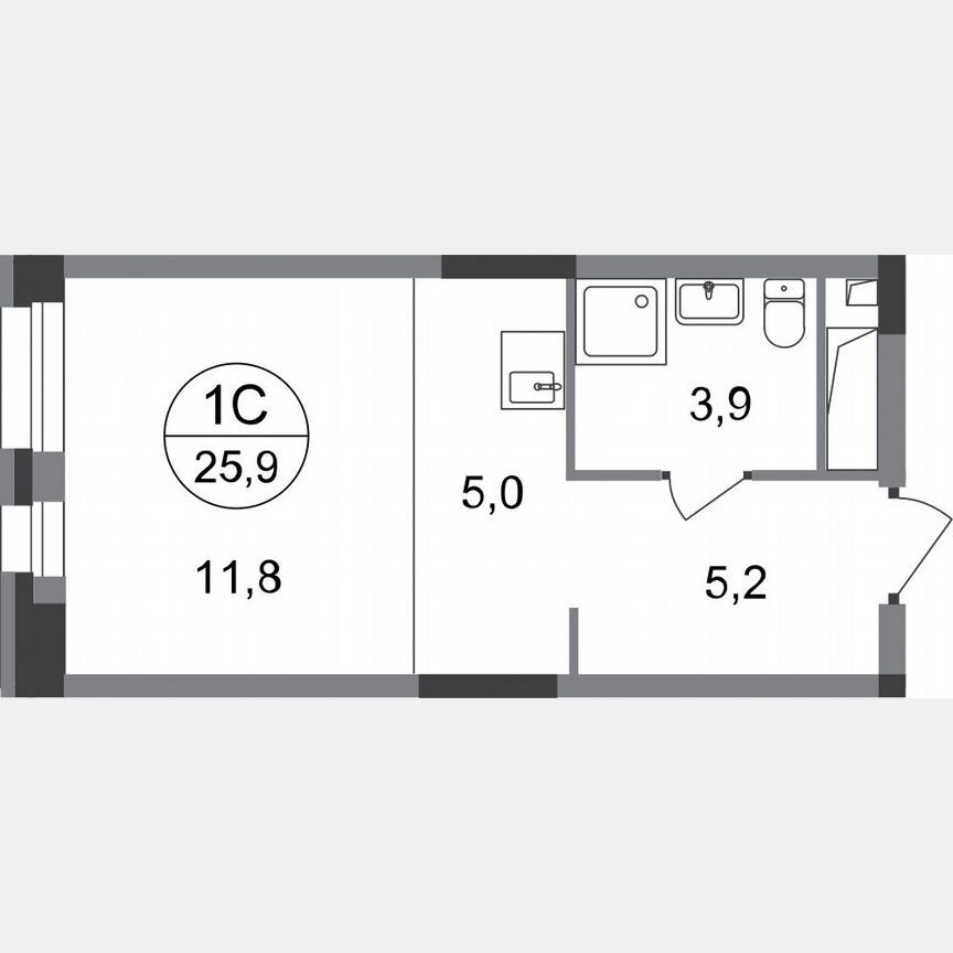 Квартира-студия, 25,9 м², 8/20 эт.