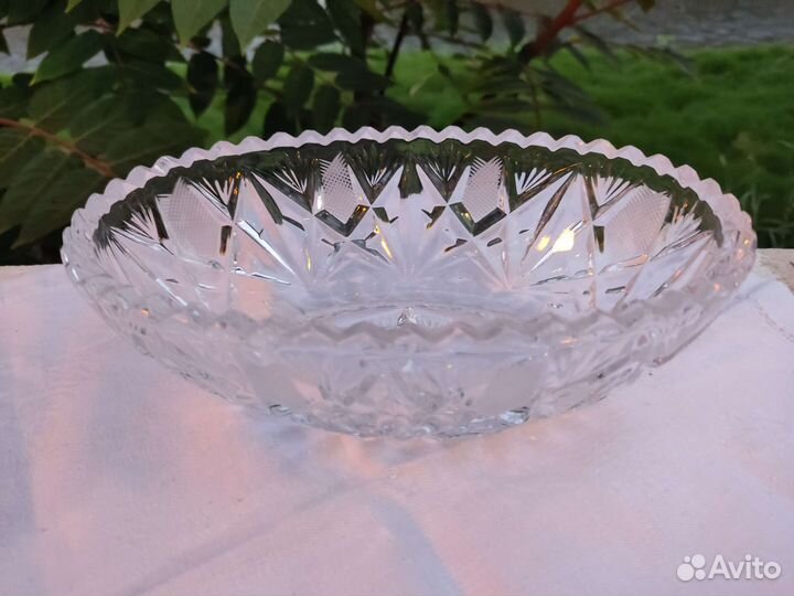 Хрустальная ваза - ладья. 28 на 13 см. Большая