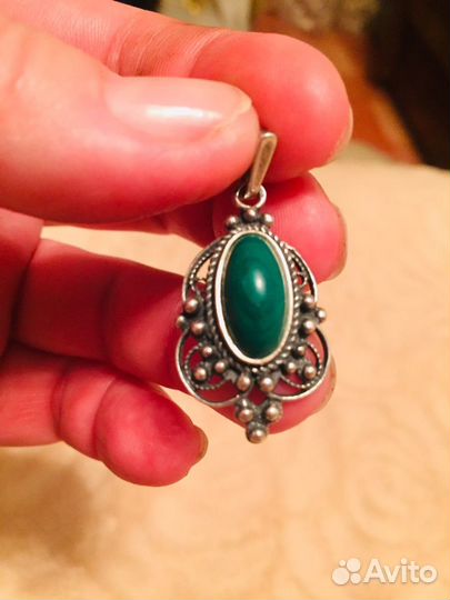 Кулон подвеска 925 с малахитом