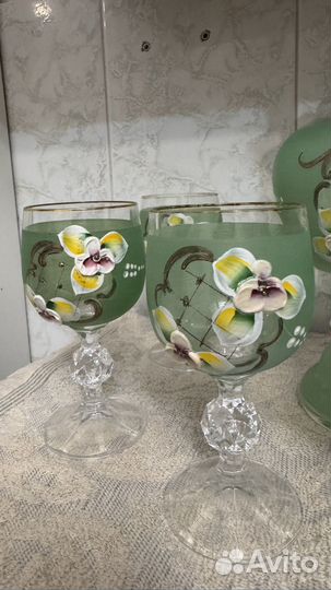 Графин с бокалами Bohemia « лепка васильковая»