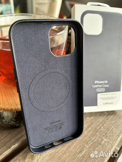 Чехол Кожа iPhone 14 синий