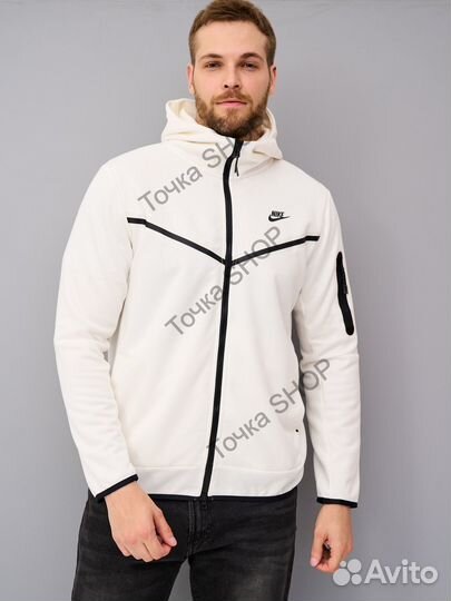 Nike tech fleece зип худи белый