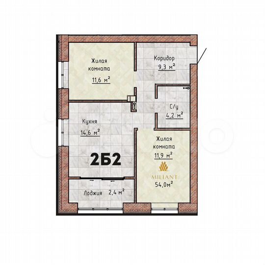 2-к. квартира, 53,7 м², 6/6 эт.