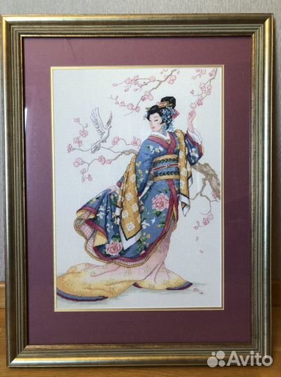 Картина Гейша ручная вышивка