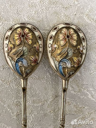 Серебряные ложки эмаль 84 проба