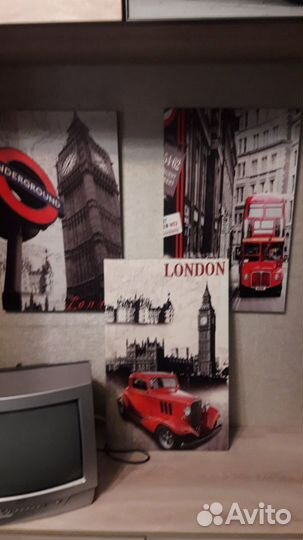 Картина Лондон на панели с крепежом 3 штуки