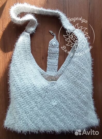 Сумка пушистая вязаная женская ручная работа