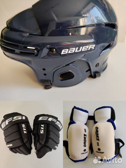 Набор: Хоккейный шлем+краги+налокотники