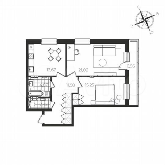 2-к. квартира, 78,1 м², 7/20 эт.