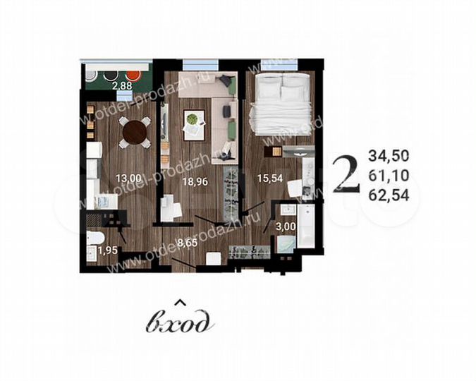 2-к. квартира, 62,5 м², 20/26 эт.