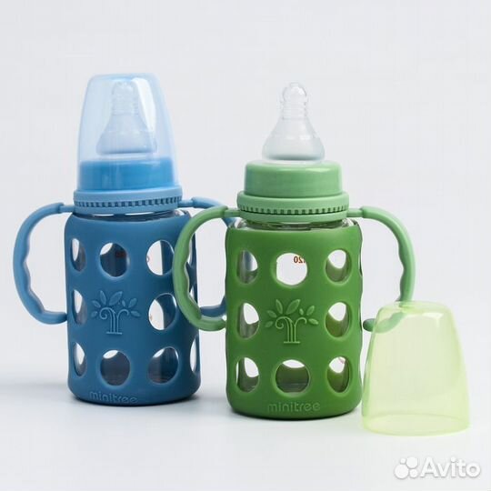 Бутылочка в силиконовом чехле, стекло, +3мес., 120