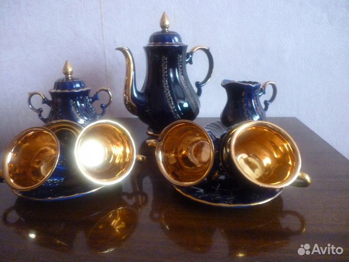 Чайный сервиз на 6 персон кобальт с позолотой