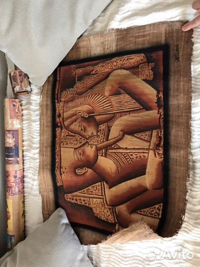 Картина на папирусе. Рамсес 2 и Нефертари