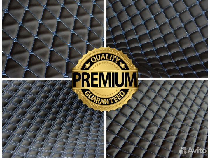 Стеганая экокожа черная с синей ниткой