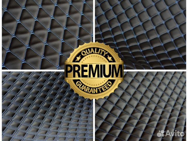 Стеганая экокожа черная с синей ниткой