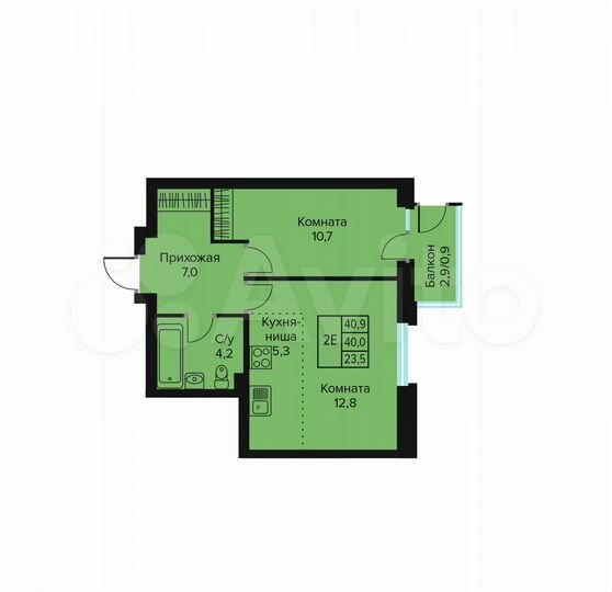 2-к. квартира, 40,9 м², 2/10 эт.