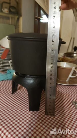 Фондюшница чугунная новая, термостакан