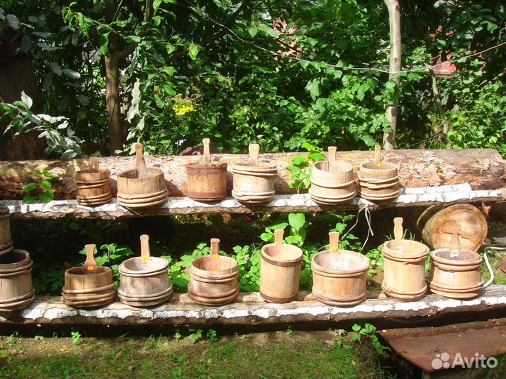 Старинный деревянный ушат кадка ковш ведро шайка